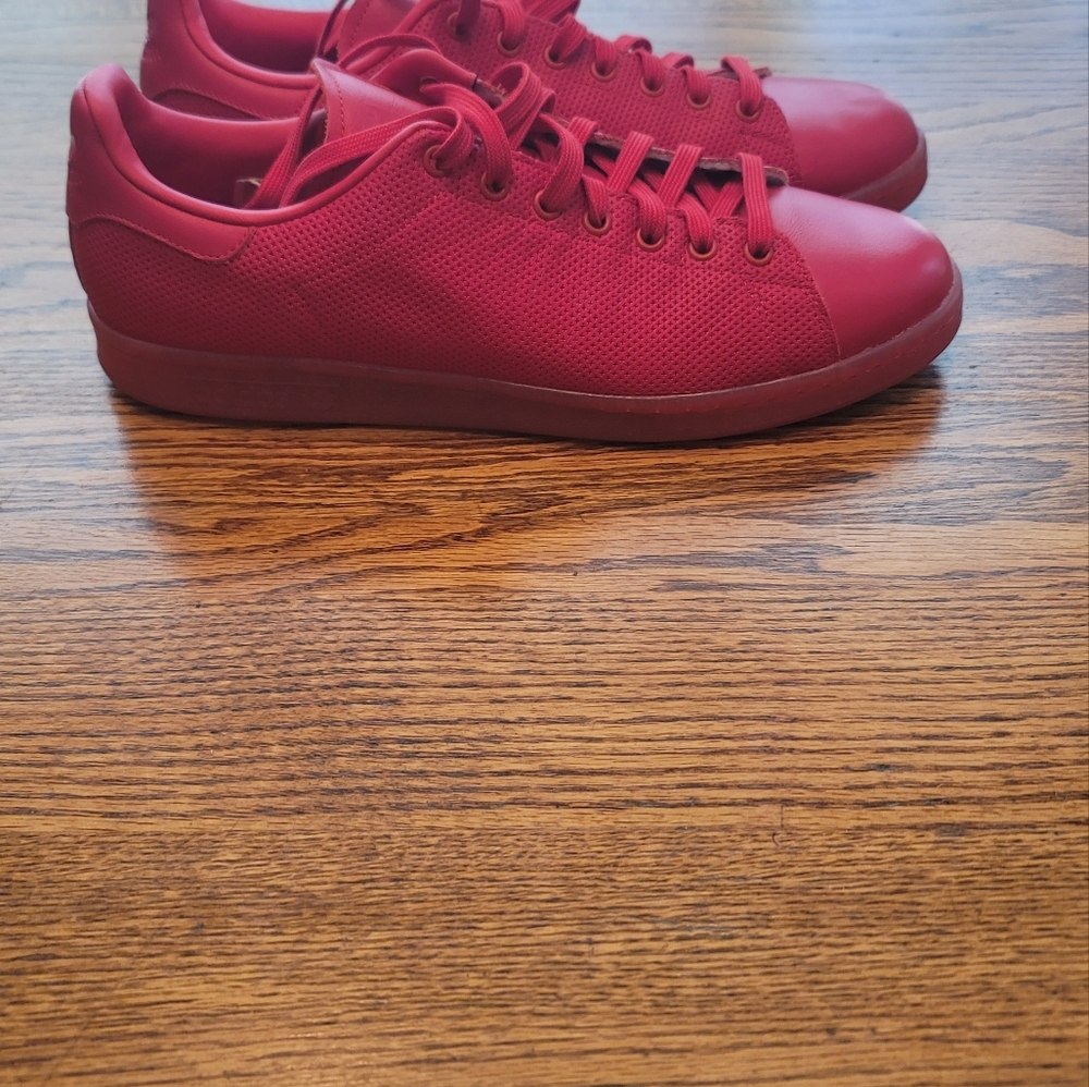 NWOT Adidas Stan Smith Red Genuine Leather Sneakers Gym Kicks Shoes Size 12 - Picture 2 of 14